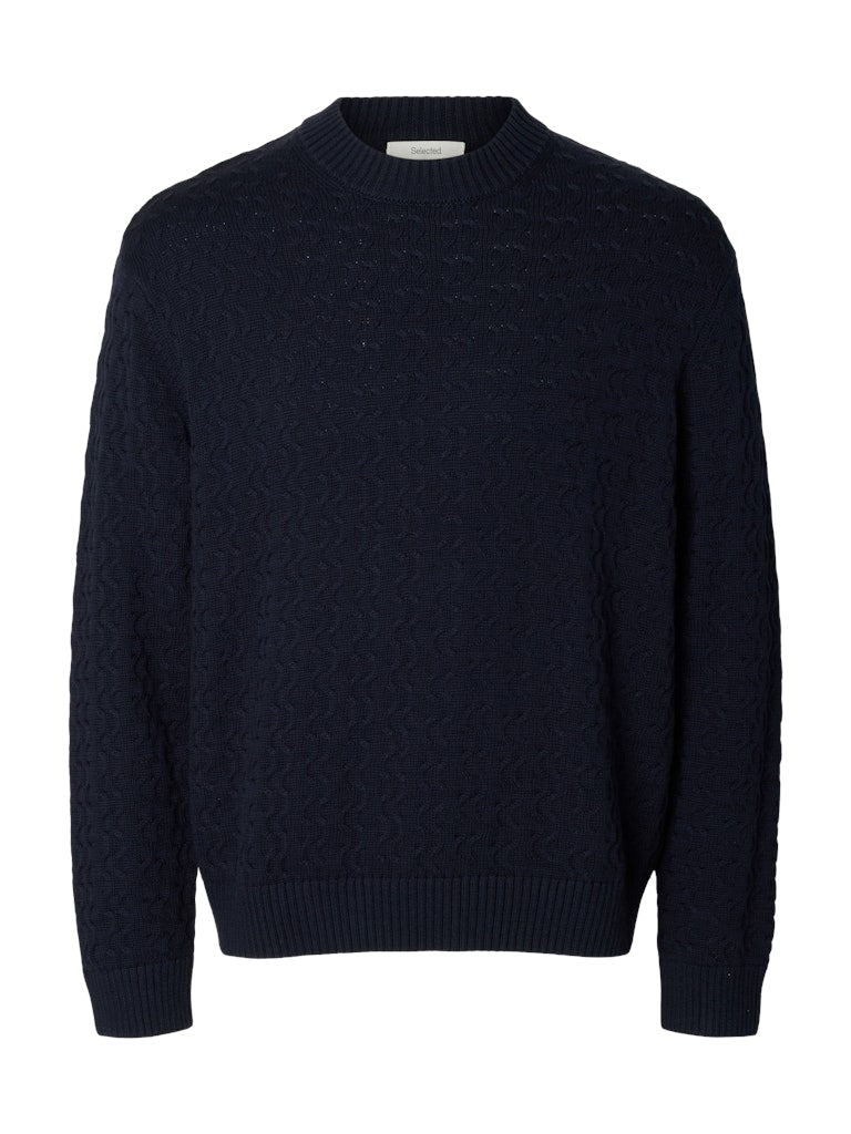 Selected K Philip LS Knit Relaxed Crew Neck, Sky Captain