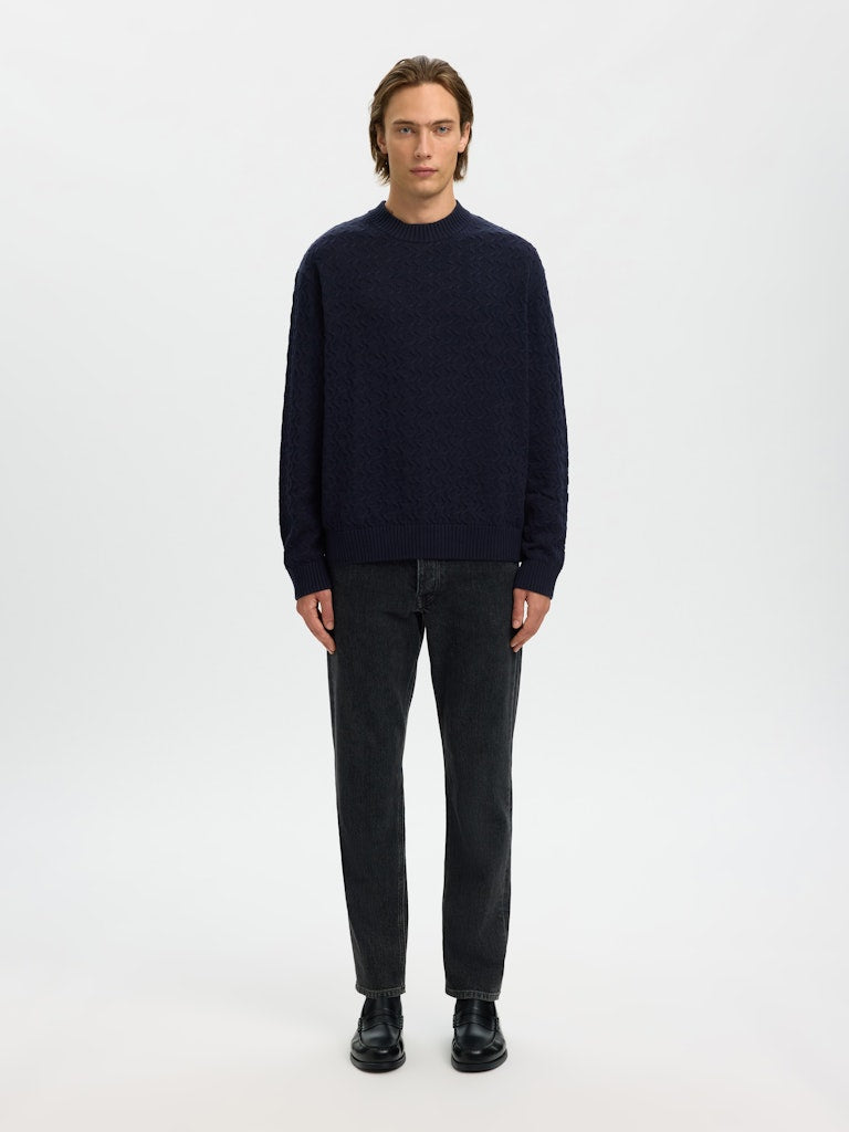 Selected K Philip LS Knit Relaxed Crew Neck, Sky Captain