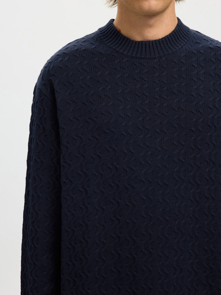 Selected K Philip LS Knit Relaxed Crew Neck, Sky Captain
