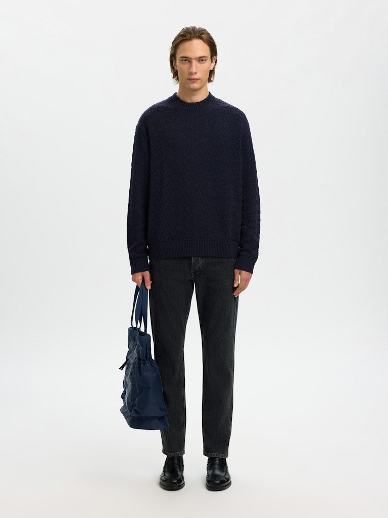 Selected K Philip LS Knit Relaxed Crew Neck, Sky Captain