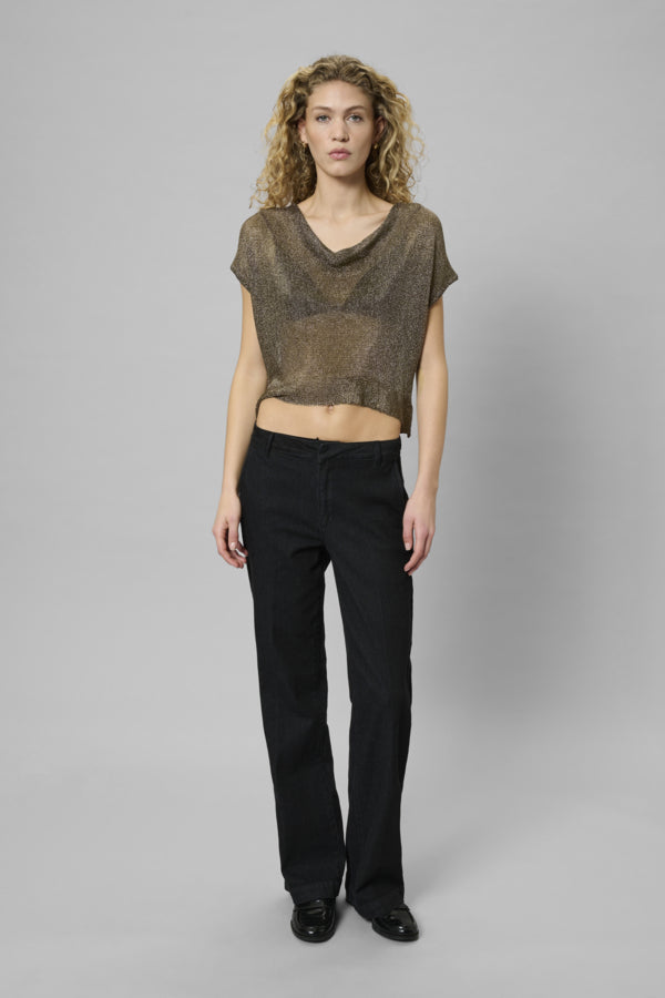 My Essential Wardrobe Olly Knit Waterfall Top, Kullankeltainen
