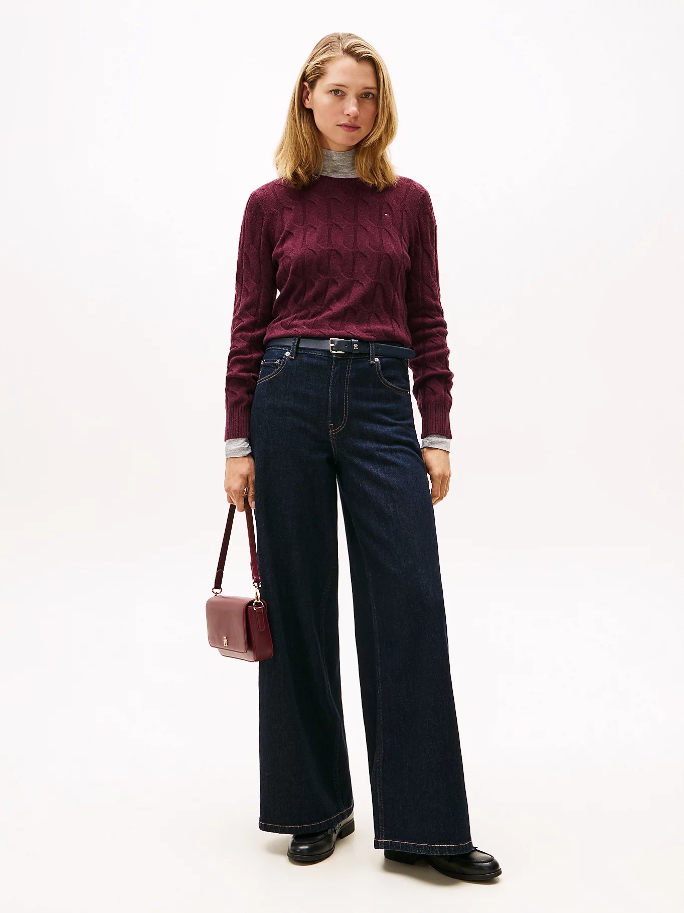 Tommy Hilfiger K-soft wool cable c-nk, viininpunainen