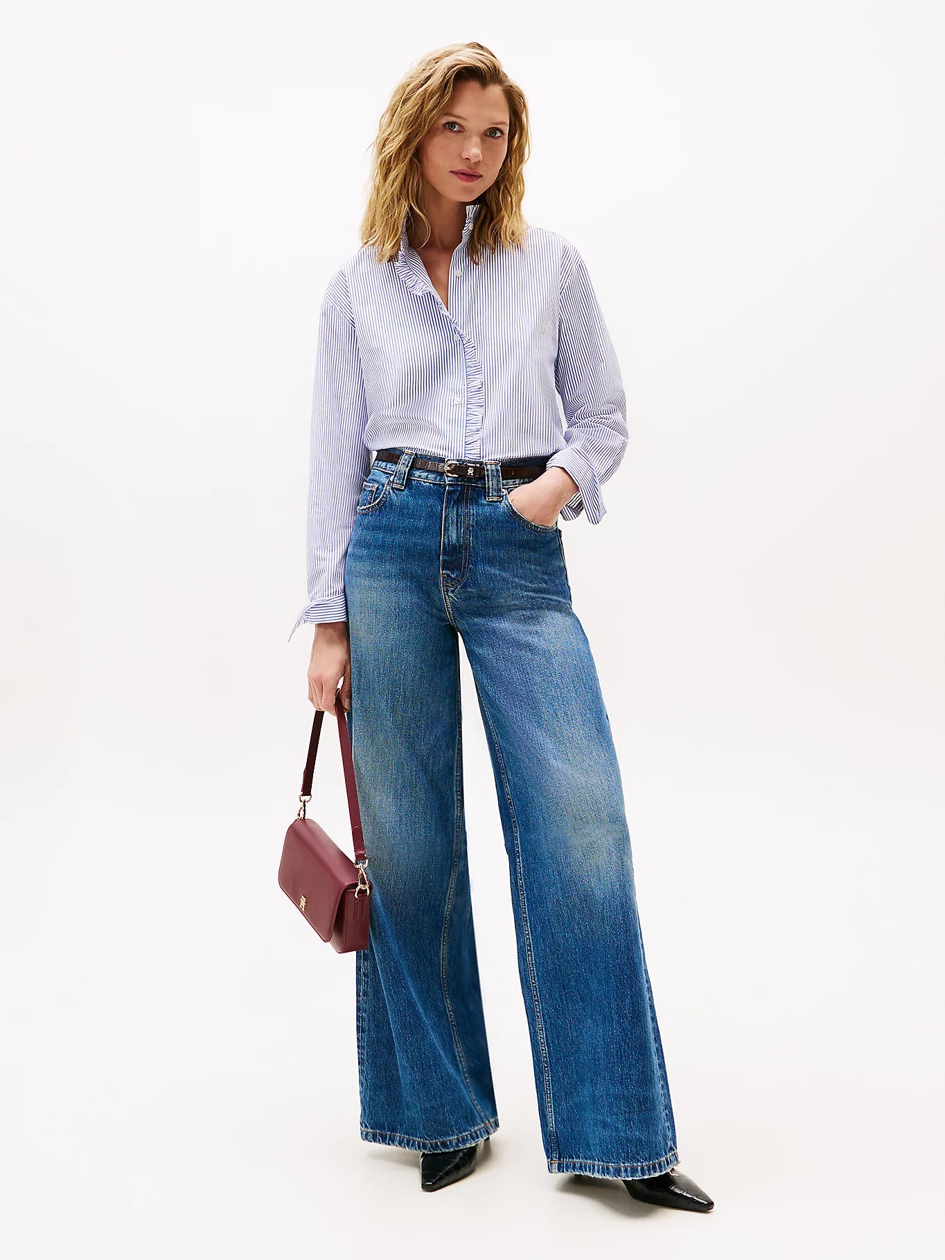 POPLIN RUFFLE SHIRT VAALEANSININEN
