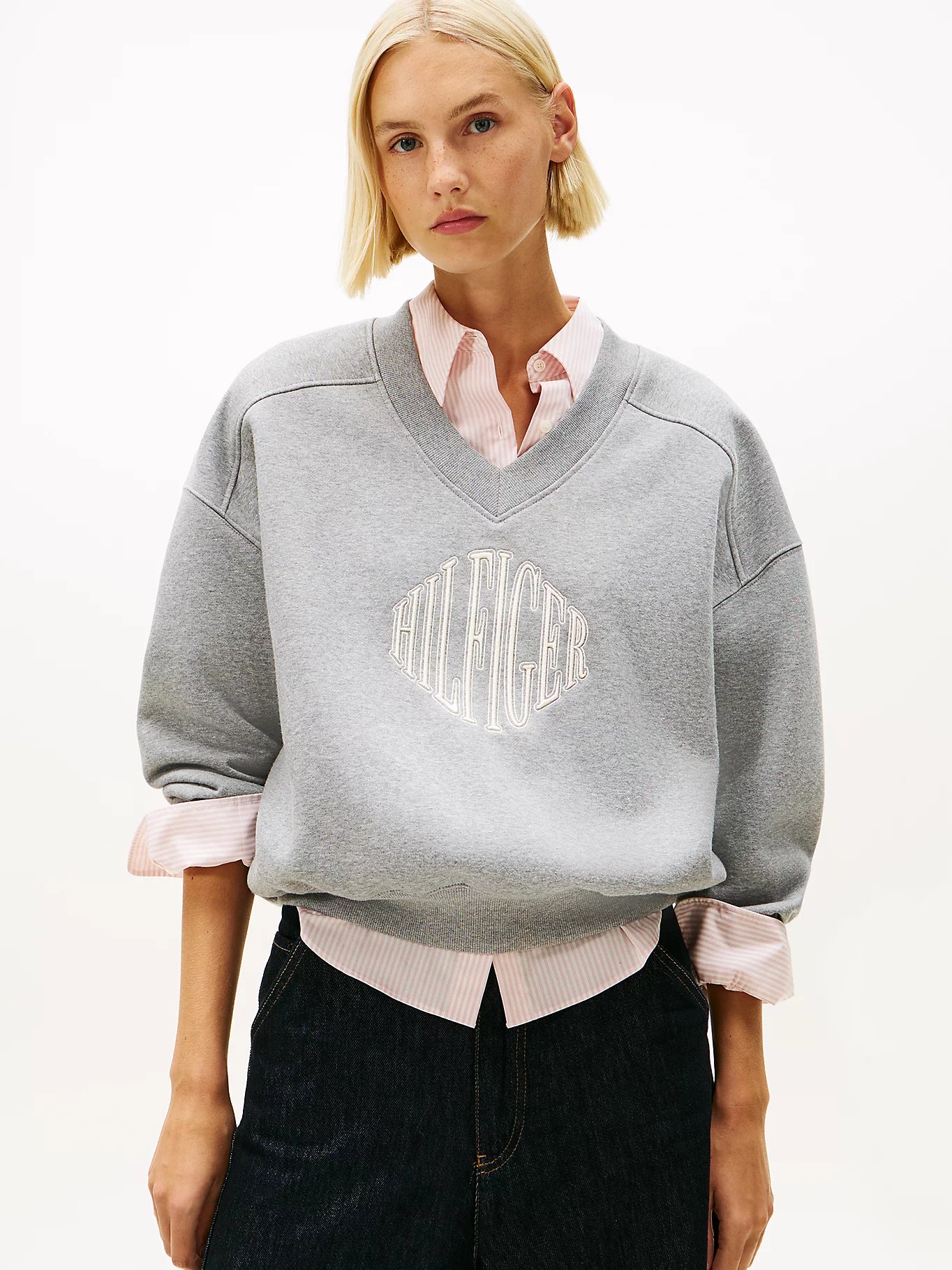 Tommy Hilfiger Naisten Collegepaidat Varsity V-nk Fleece, Vaaleanharmaa