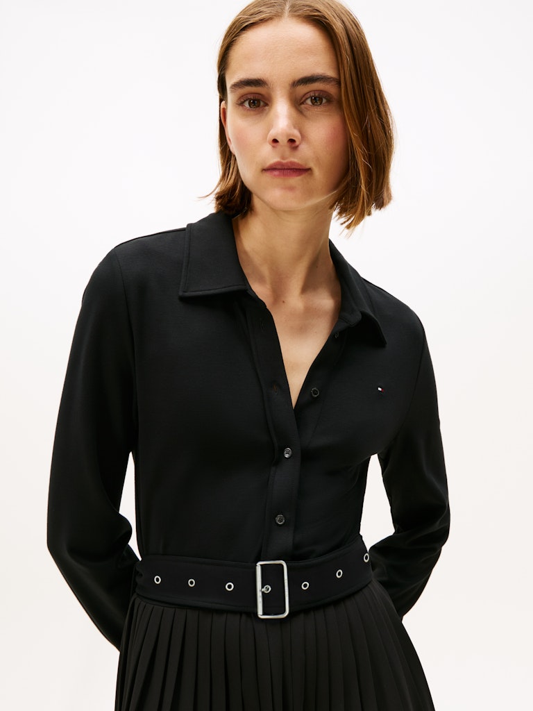 Tommy Hilfiger Interlock Mix Media Polo Dress, musta
