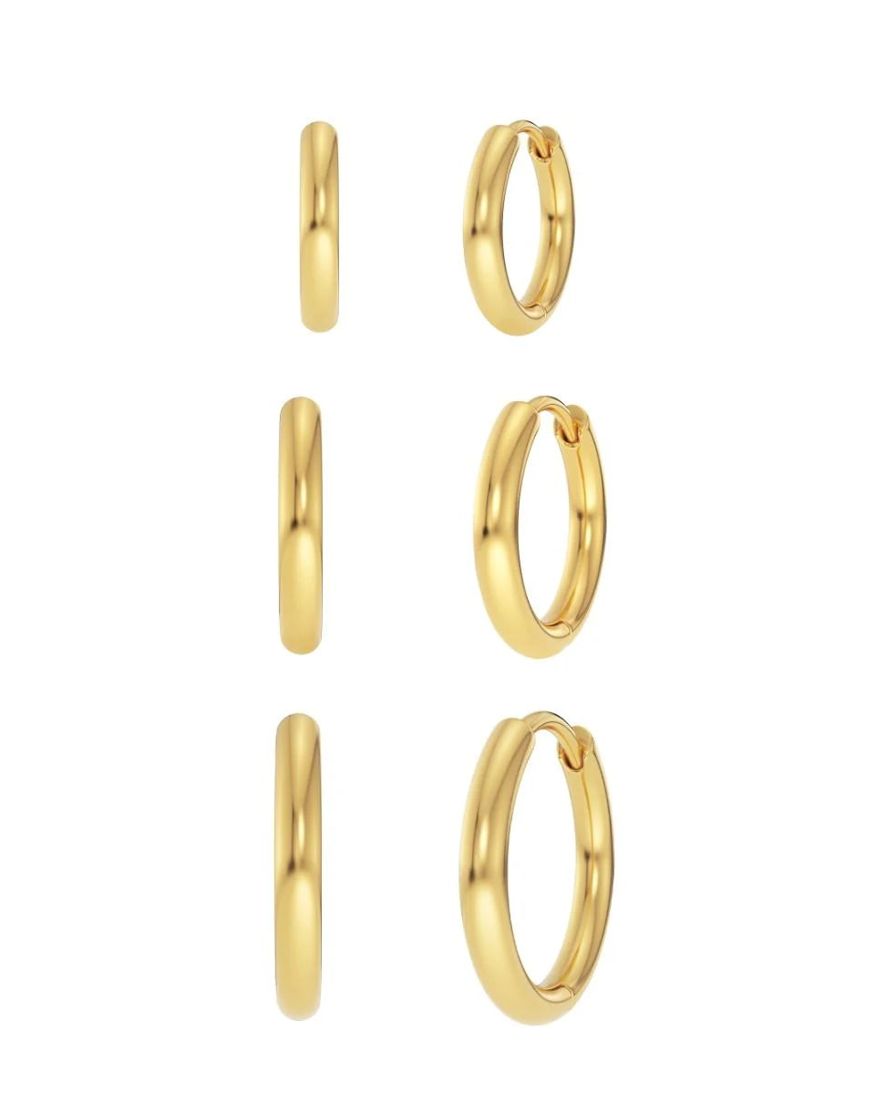 Edblad korvakorut Triple Pair Hoops, Gold pleated