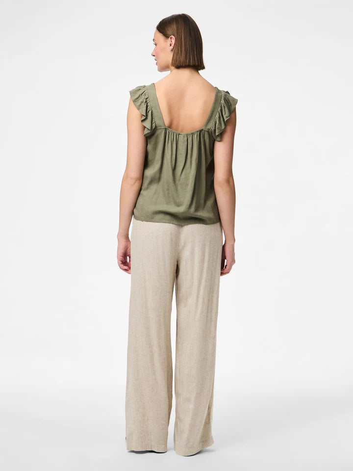 Pieces naisten toppi Pcpia Sl Top Wvn Noos, Deep Lichen Green