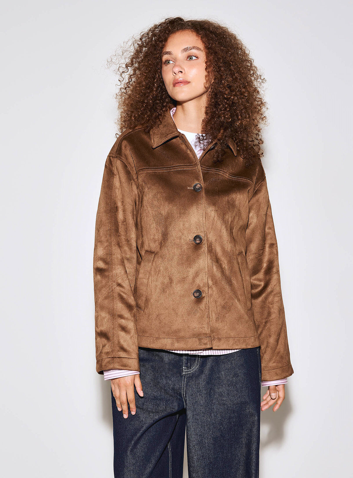 Only naisten nahkatakki Carolina Faux Suede Jacket, konjakinruskea