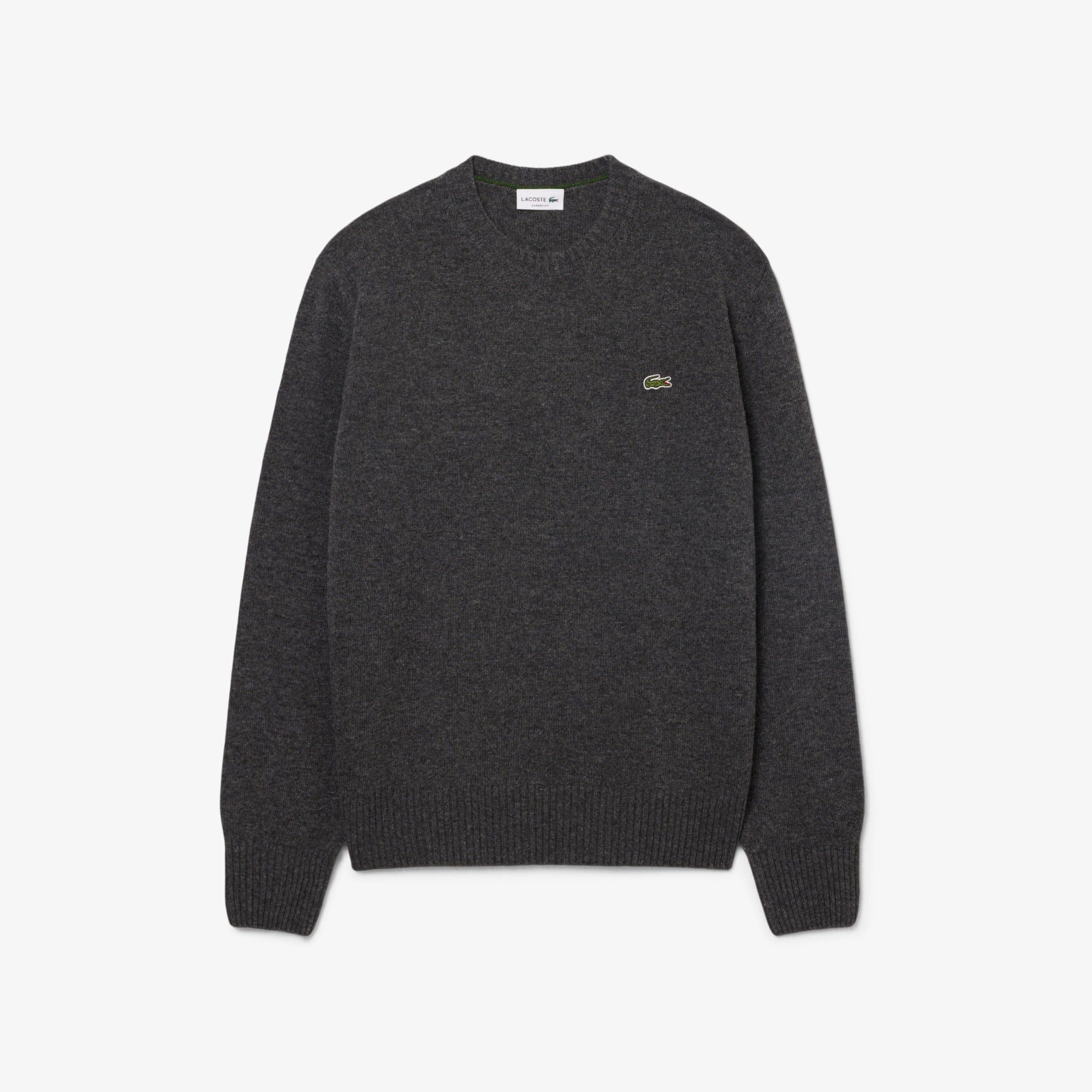 Lacoste miesten neulepusero Monochrome Carded Wool Neck Sweater, tummanharmaa