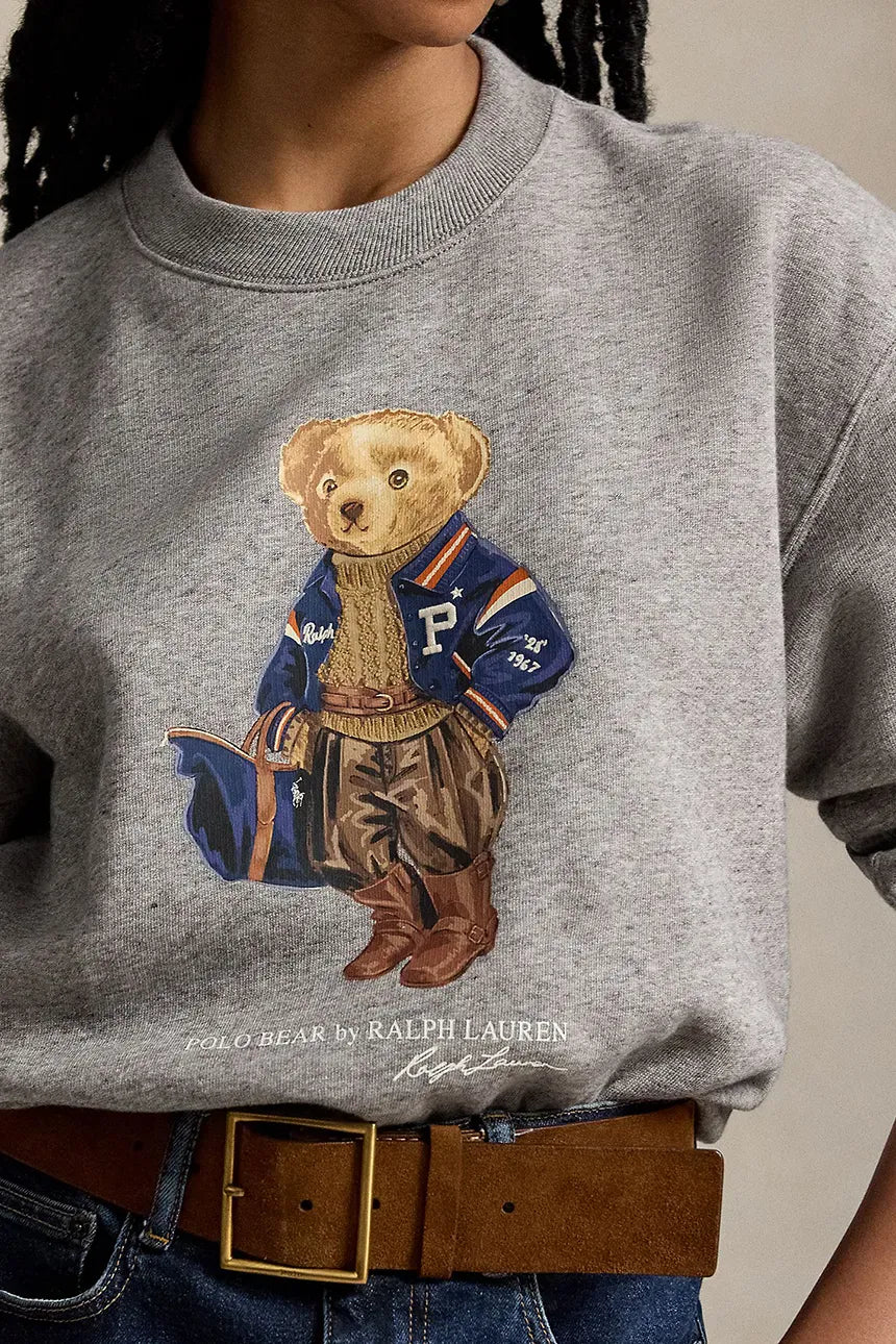 Polo Ralph Lauren naisten collegepaita Polo Bear Fleece Crewneck, vaaleanharmaa meleerattu