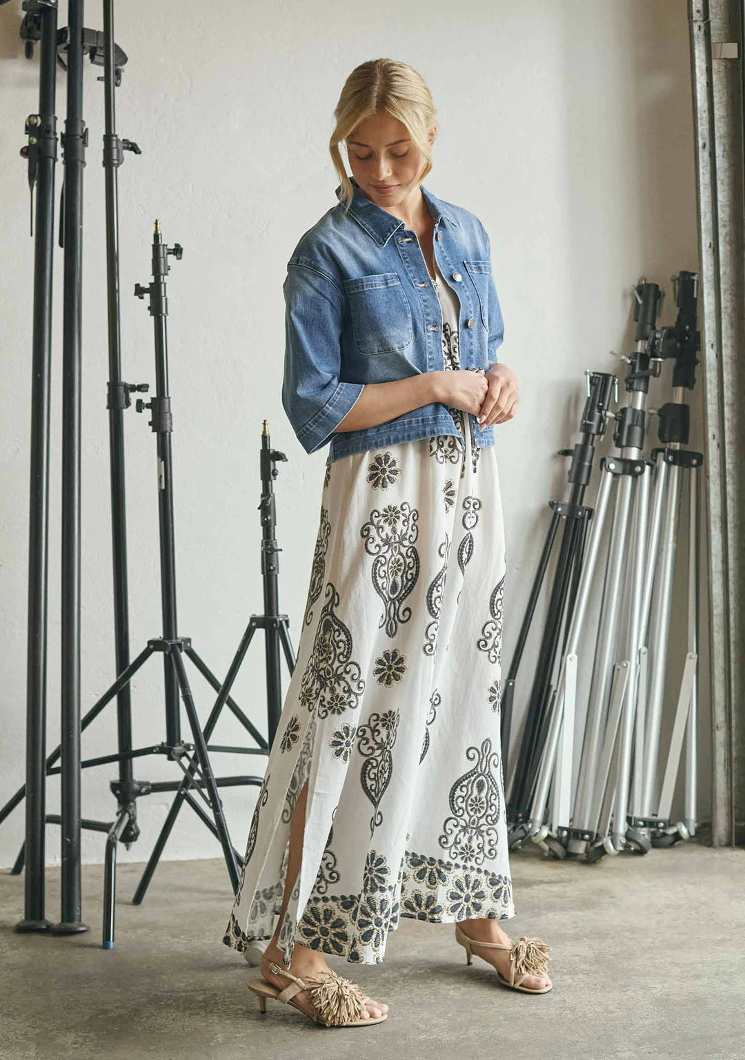 Isay mekko Ane Long Dress, ruskea kuosillinen