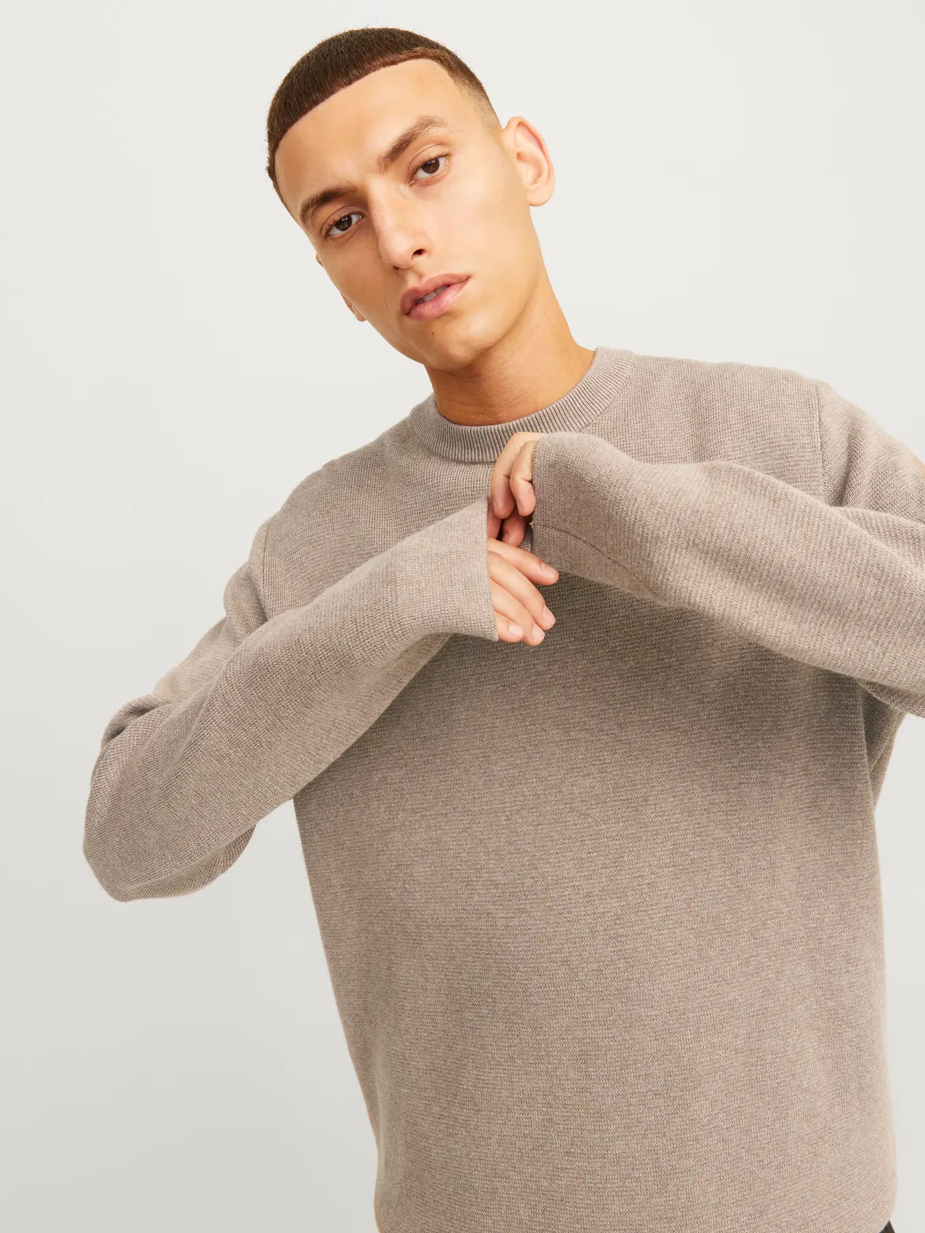 Jack and Jones miesten neulepusero Milano Stitch Crew Neck, Greige Melange