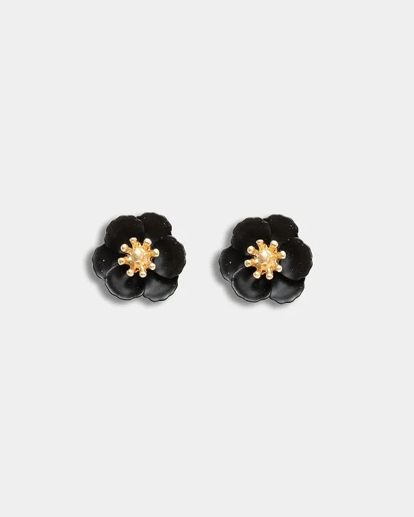 Bow 19 naisten korvakorut Flower Petite Earrings, musta