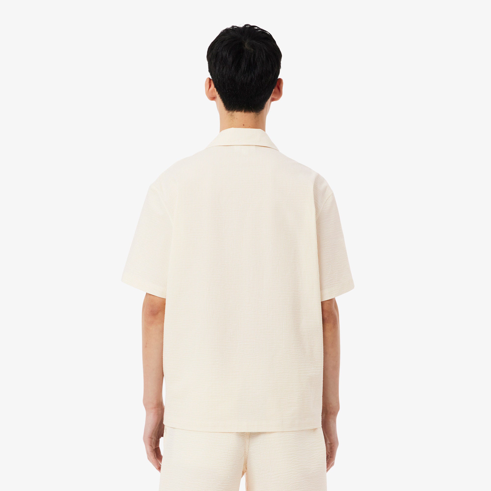 Lacoste miesten lyhythihainen kauluspaita Relaxed Fit Waffle Texture Shirt, valkoinen