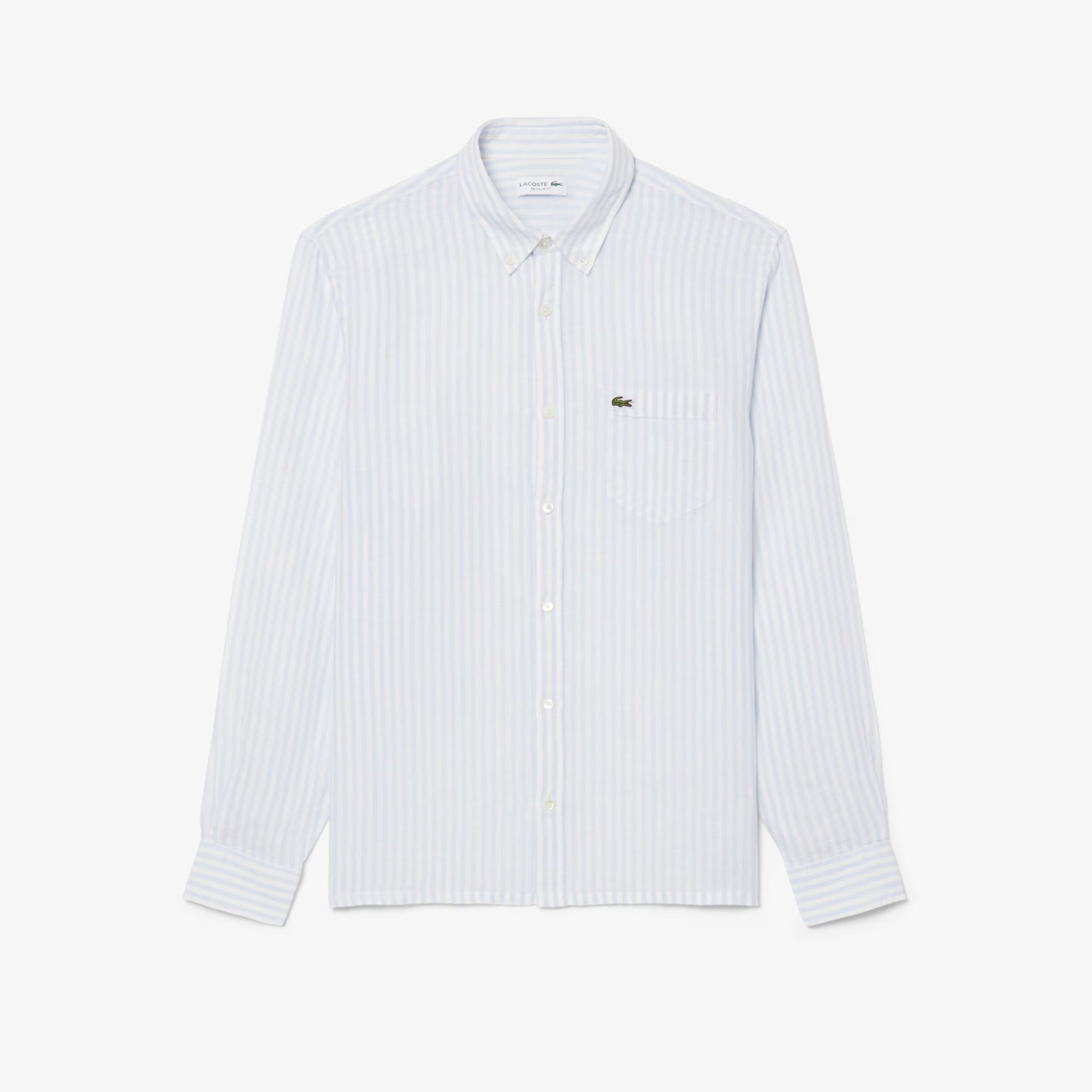 Lacoste miesten kauluspaita Reg Fit Striped Linen Shirt, raidallinen sininen
