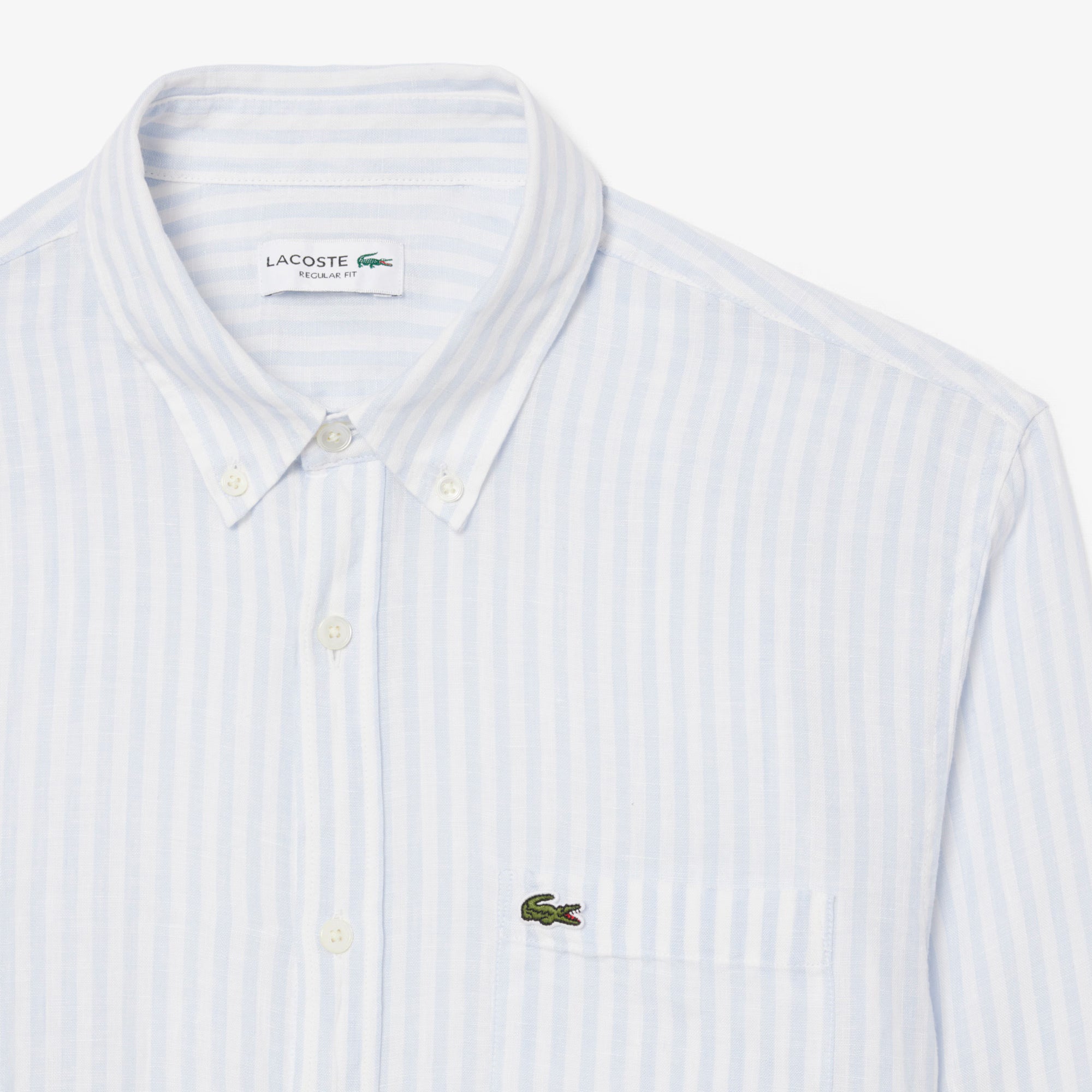Lacoste miesten kauluspaita Reg Fit Striped Linen Shirt, raidallinen sininen