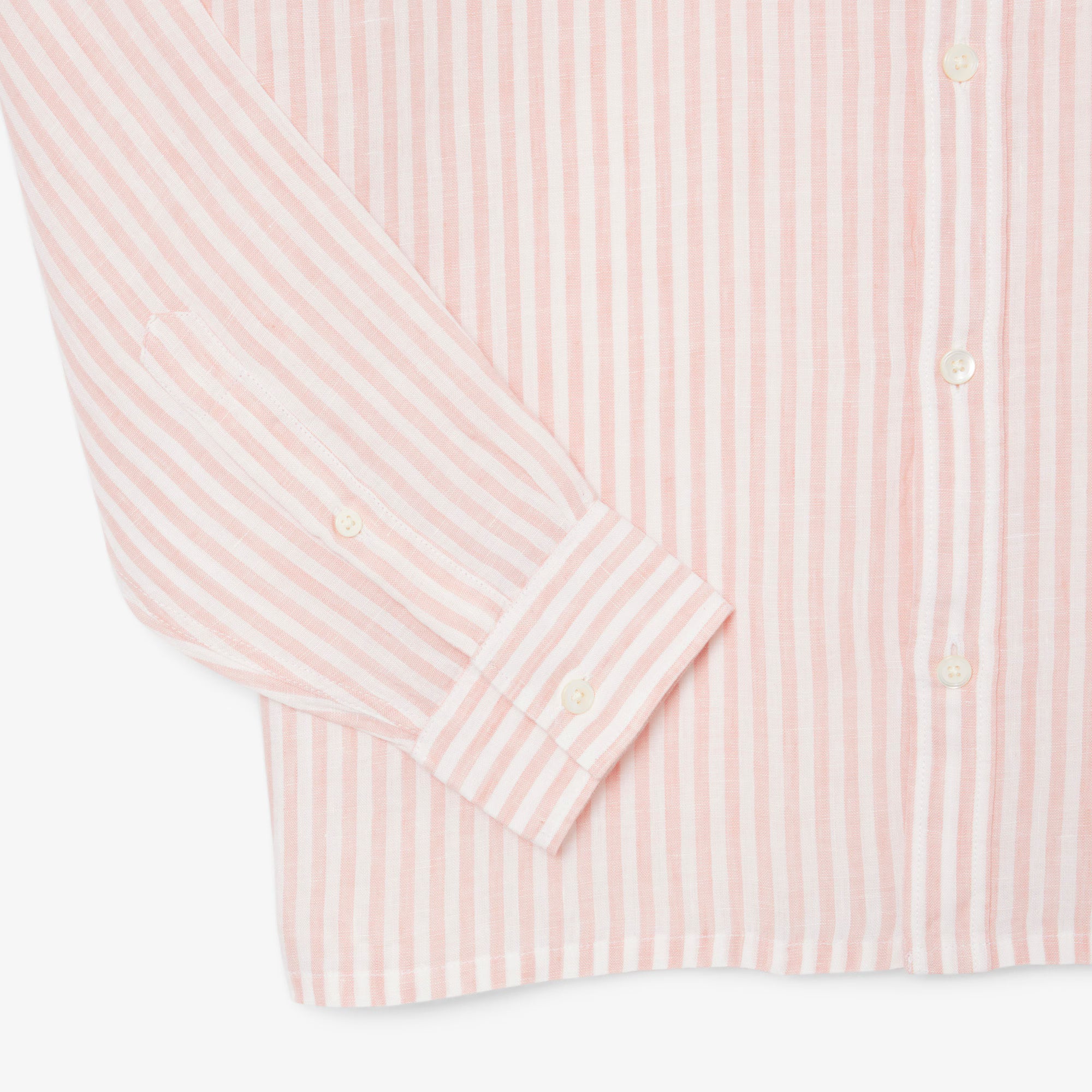Lacoste miesten kauluspaita Reg Fit Striped Linen Shirt, raidallinen pinkki