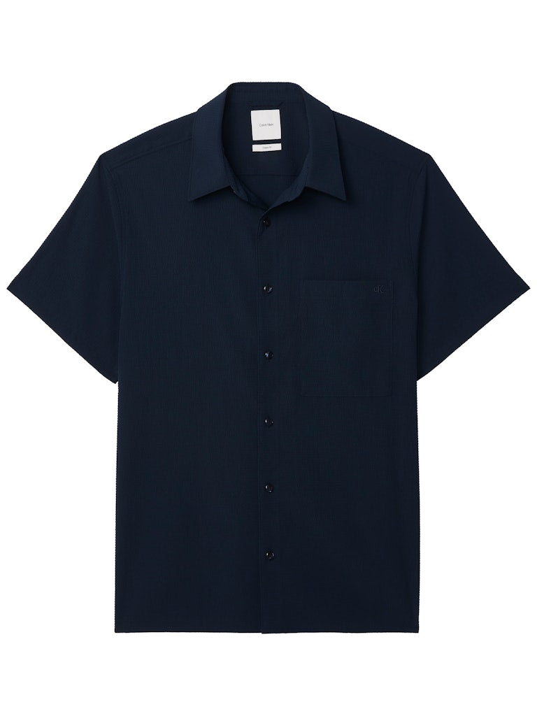 Calvin Klein Menswear miesten paita SS Solid Seersucker Classic Shirt, tummansininen