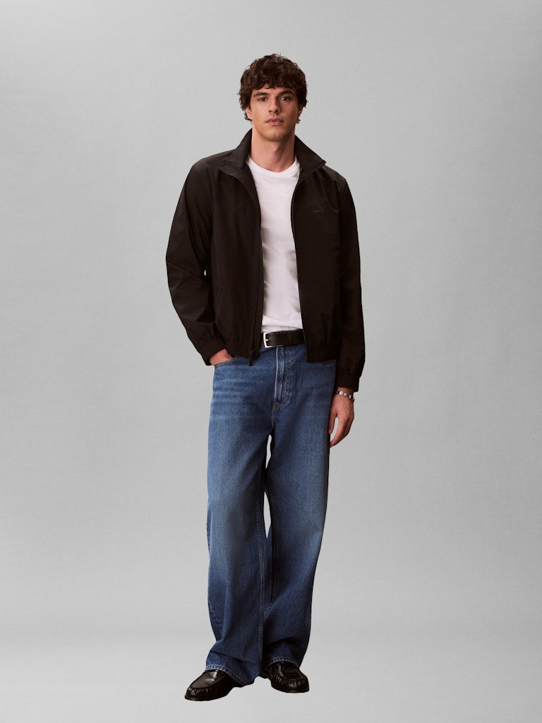 Calvin Klein Menswear LS Nylon Stand Collar Windbreaker, musta