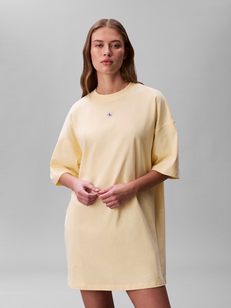 Calvin Klein Jeans naisten t-paitamekko SS WOven Label Oversized Tee Dress, sitruunankeltainen