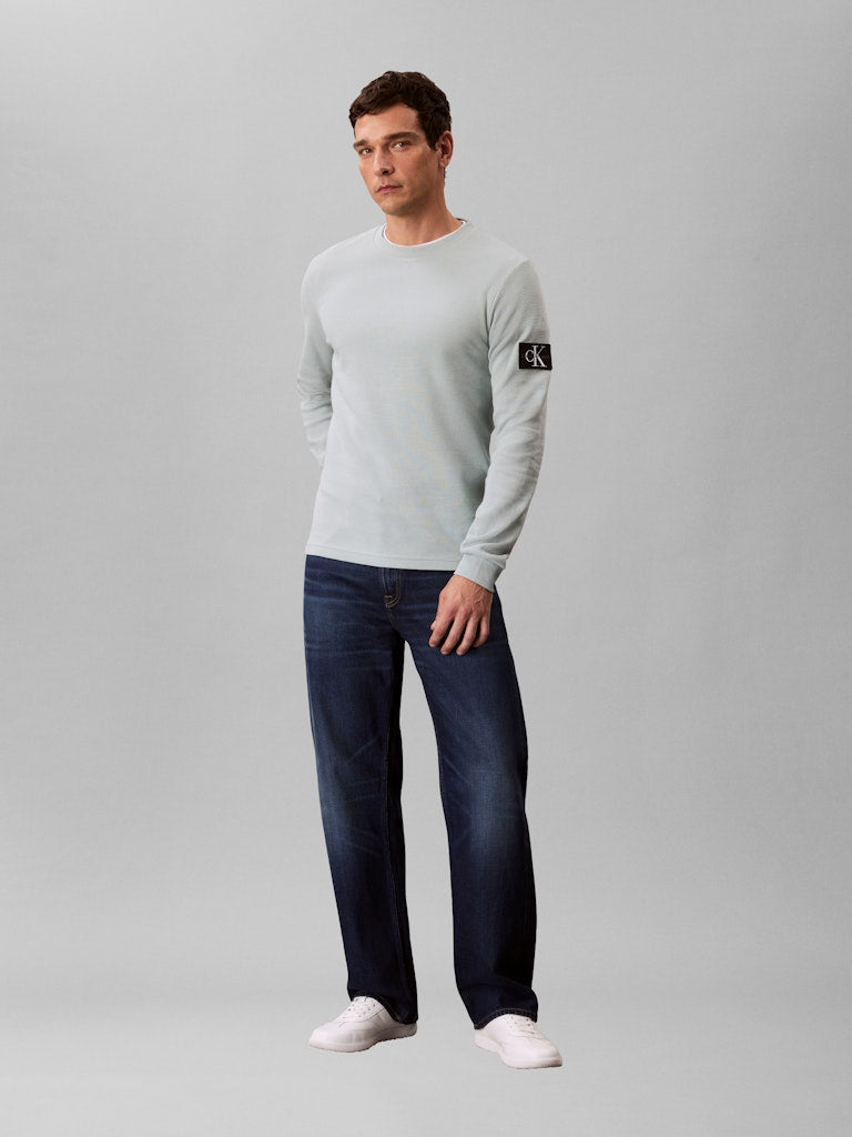 Calvin Klein Jeans miesten pitkähihainen paita Badge Waffle Tee, harmaa