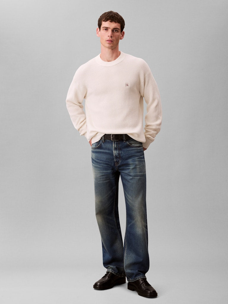 Calvin Klein Jeans miesten neulepusero LS EZ Cotton Waffle Crwnk Swtr 9, luonnonvalkoinen