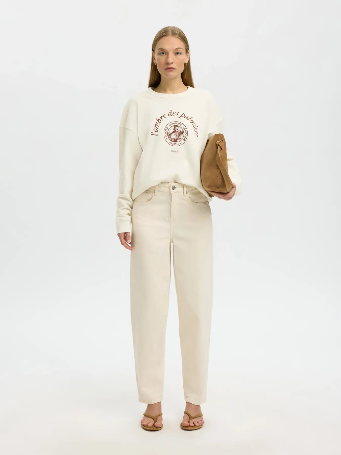 Selected Femme naisten collegepaita Slfelisa LS Sweat, Egret Potters Clay