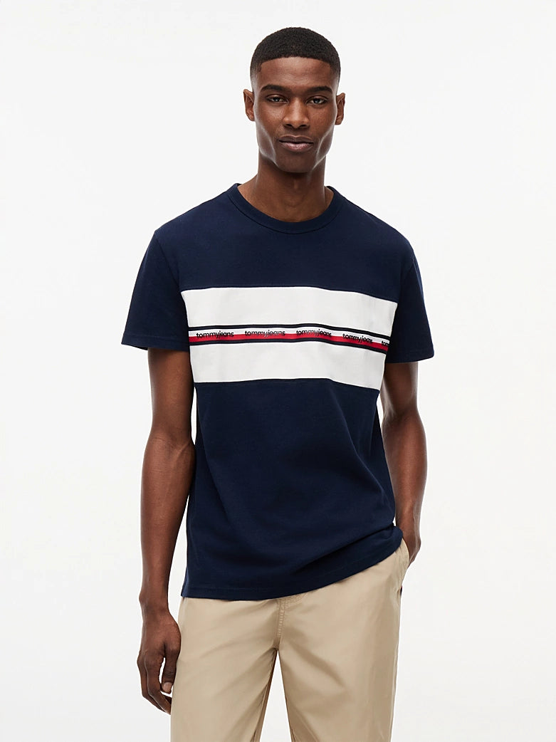 Tommy Jeans miesten t-paita Signature Logo Tape, tummansininen