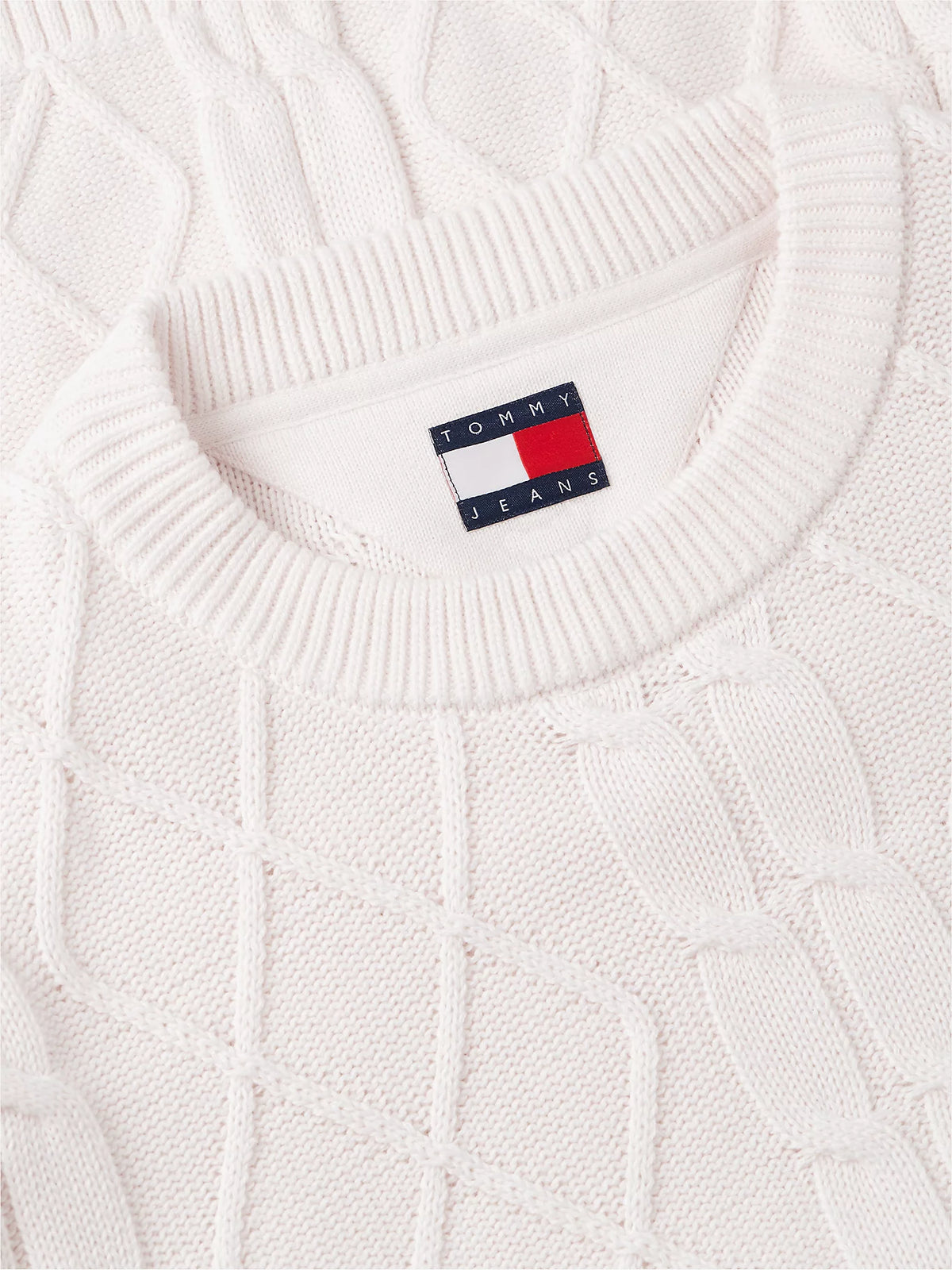 Tommy Jeans miesten neulepusero Regular Cable Knit Sweater, luonnonvalkoinen