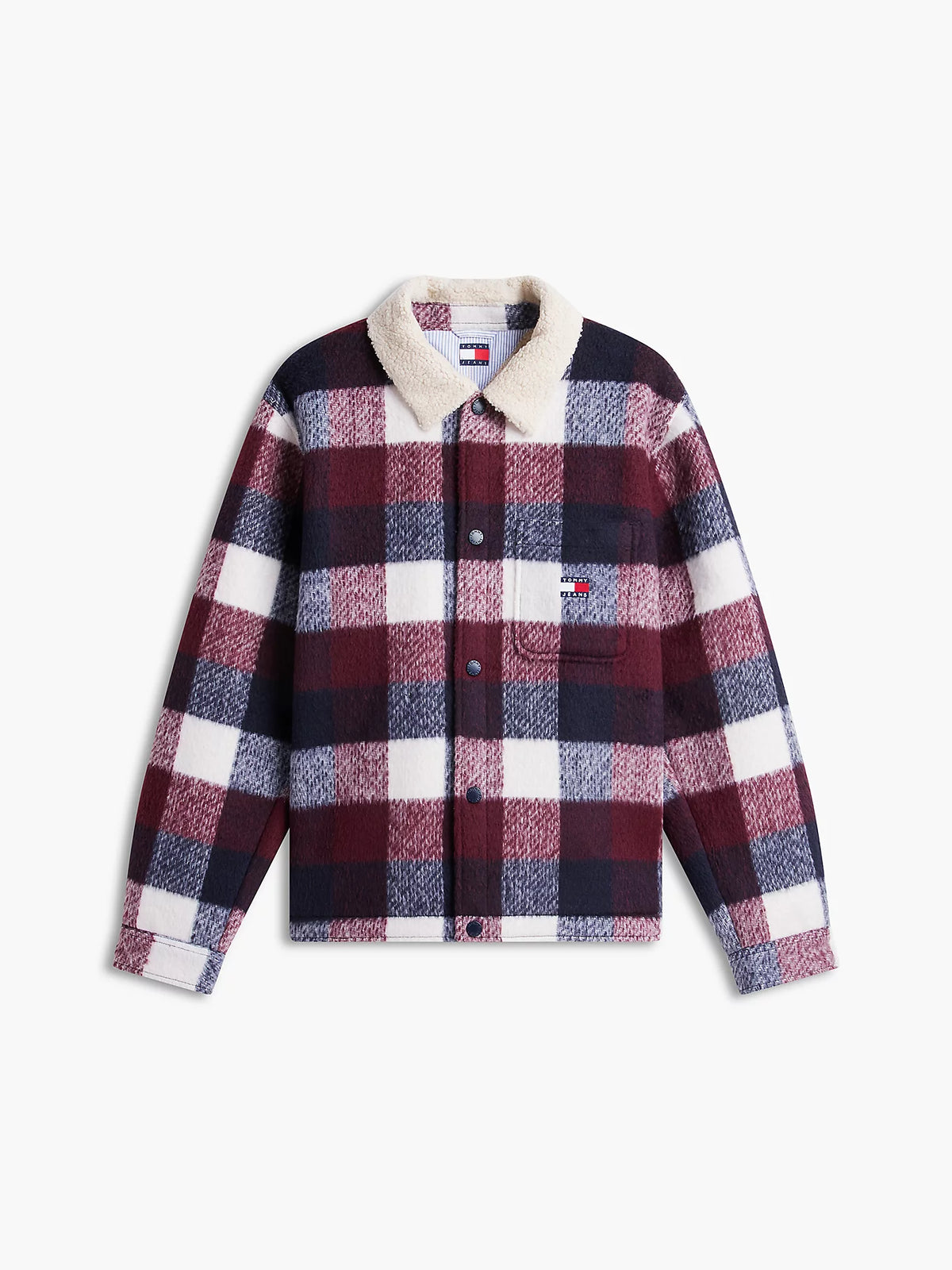 Tommy Jeans miesten takki TJM Teddy Collar Brushed Shacket, punainen ruutu