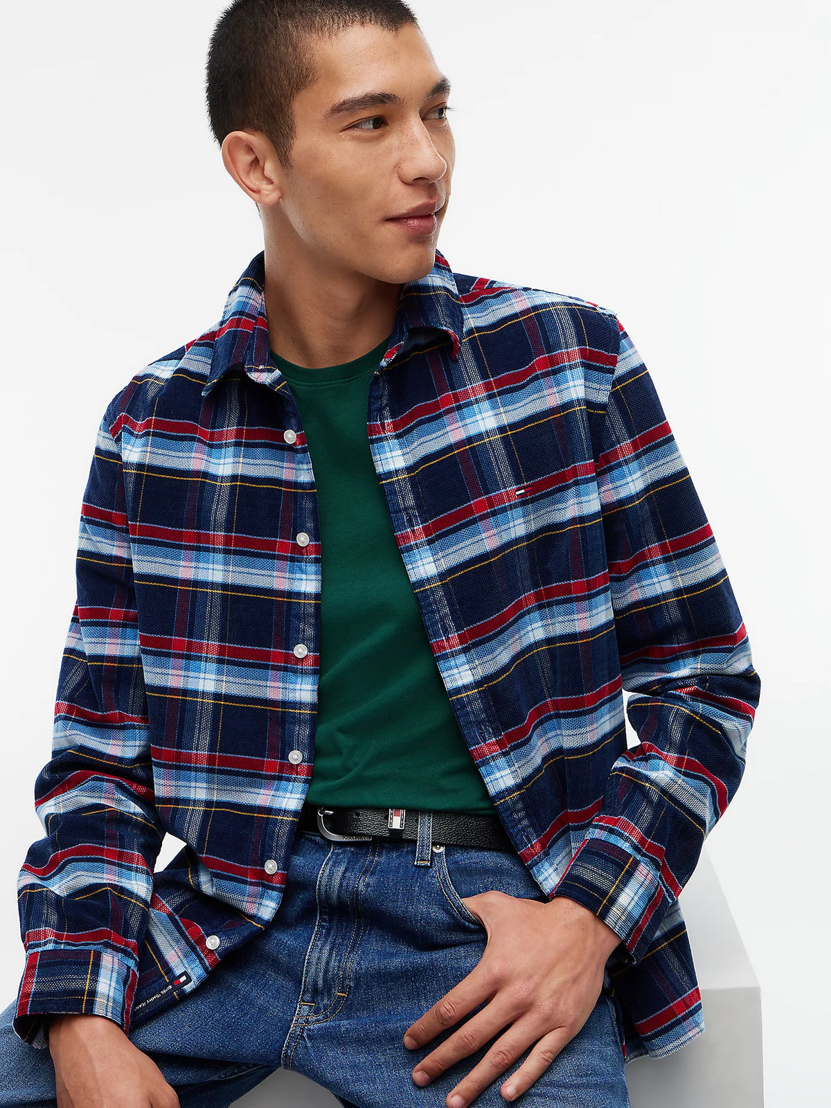 Tommy Jeans miesten kauluspaita Tjm Reg Pattern Corduroy Shirt, tummansininen ruutu