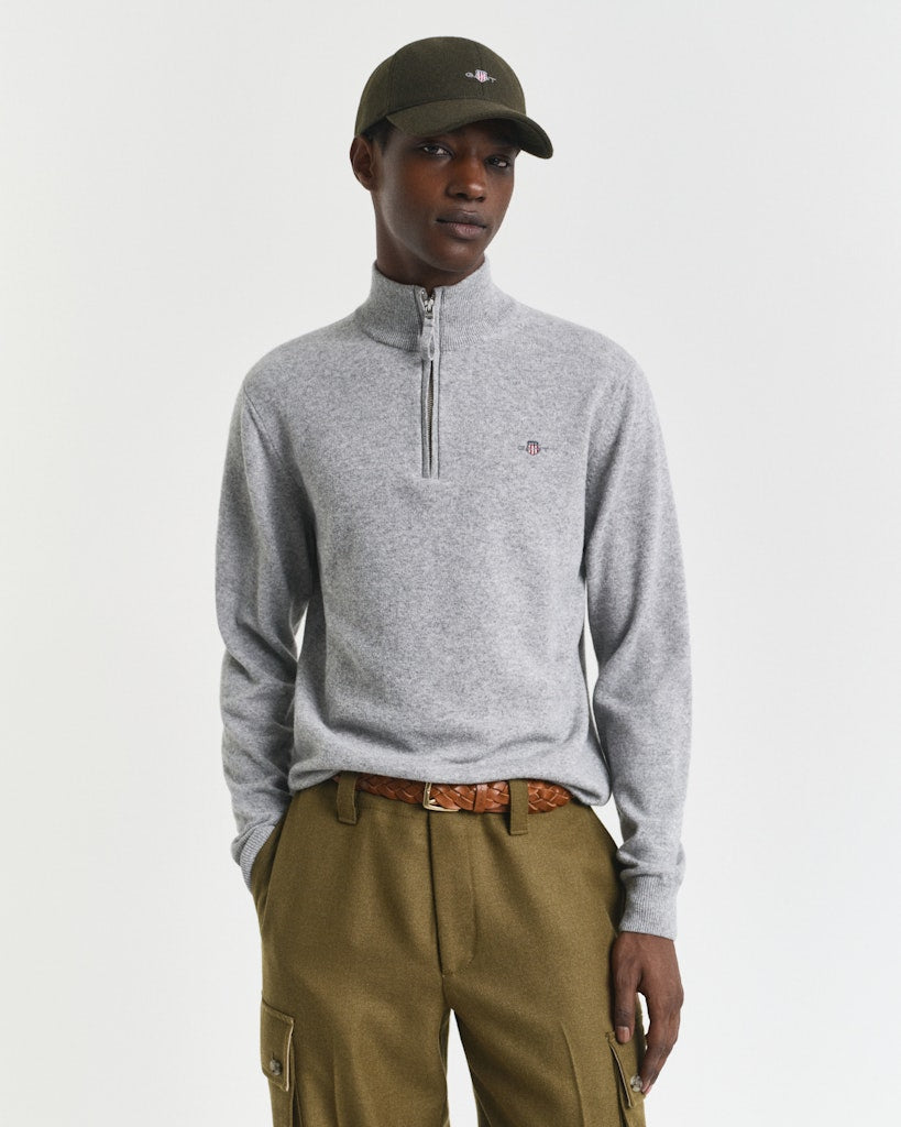 Gant miesten neulepusero, K SUPERFINE LAMBSWOOL HALF ZIP KESKIHARMAA
