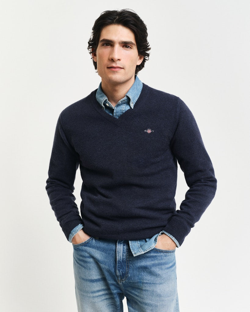 Gant miesten neulepsuero, K SUPERFINE LAMBSWOOL C-NECK SININEN, INDIGO