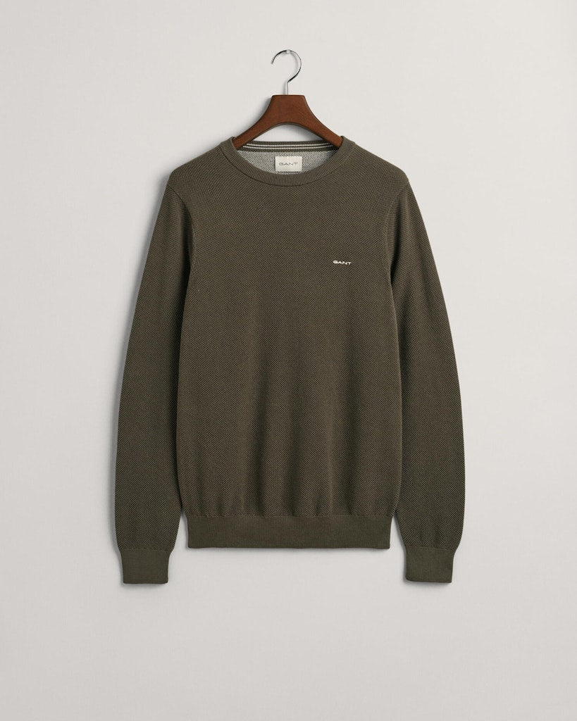 Gant miesten neulepusero Cotton Pique C-Neck, tummanvihreä