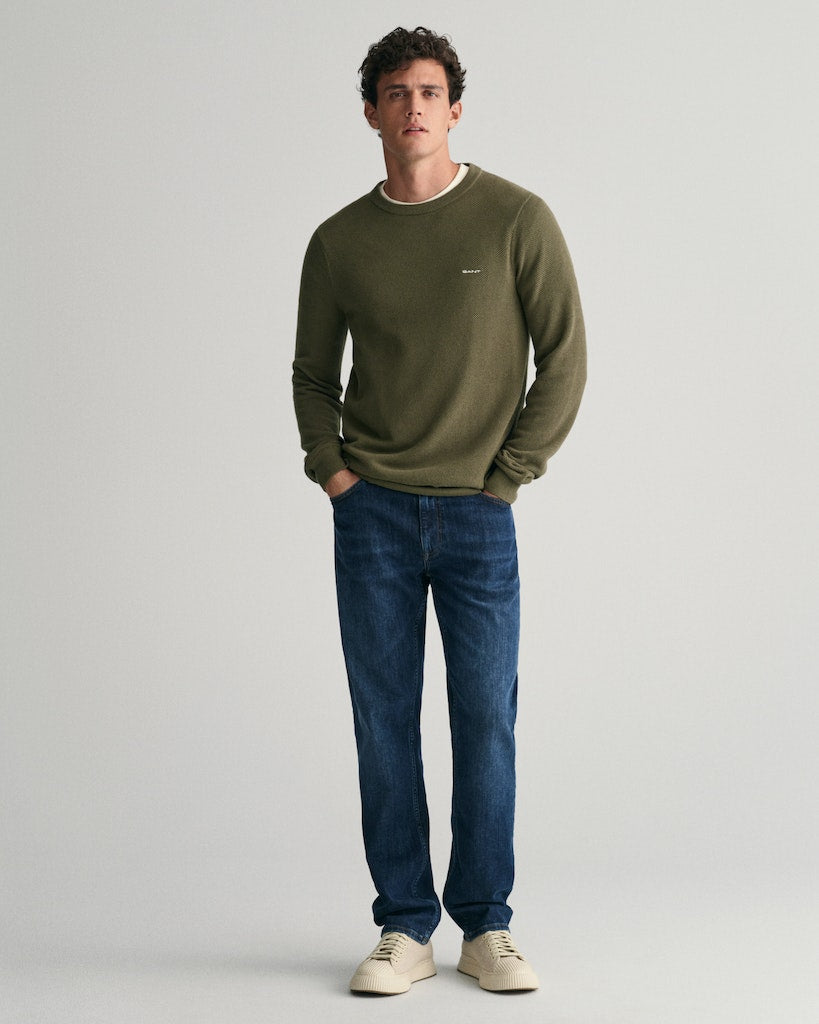 Gant miesten neulepusero Cotton Pique C-Neck, tummanvihreä