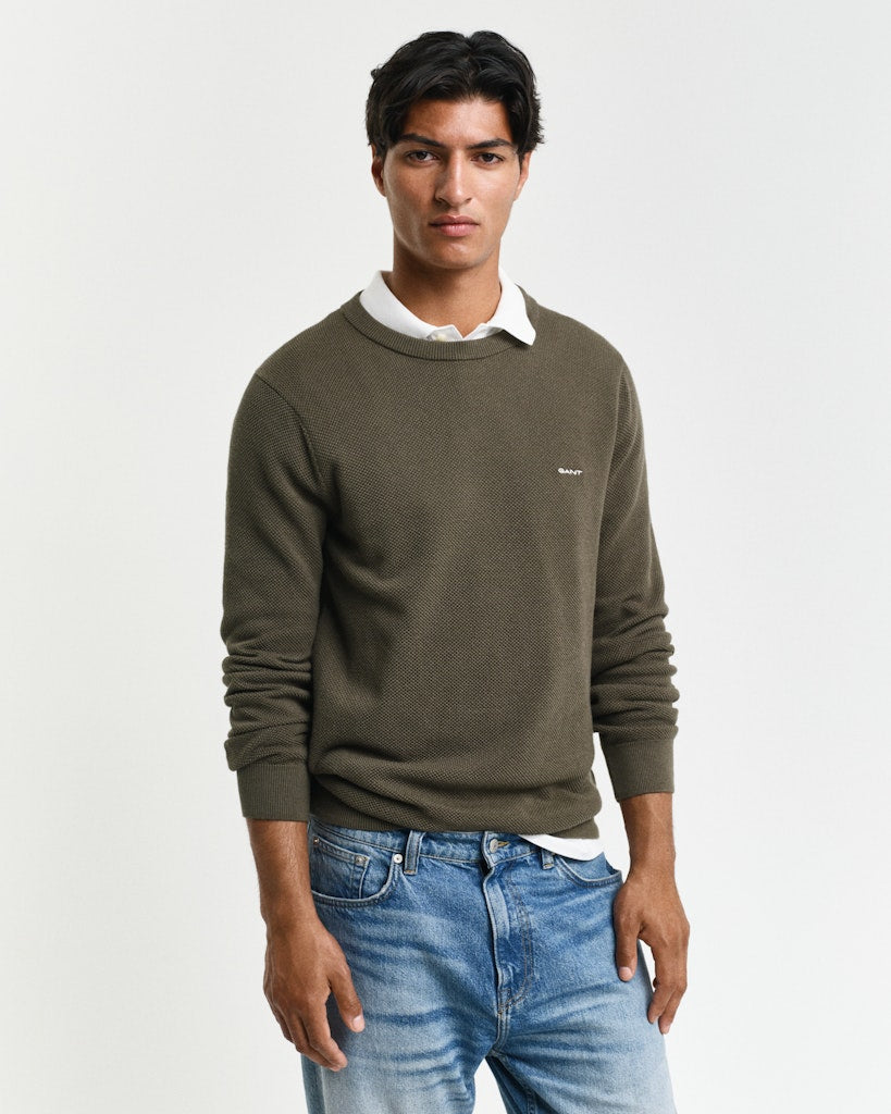 Gant miesten neulepusero Cotton Pique C-Neck, tummanvihreä