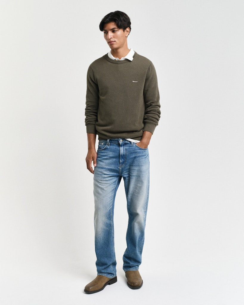 Gant miesten neulepusero Cotton Pique C-Neck, tummanvihreä