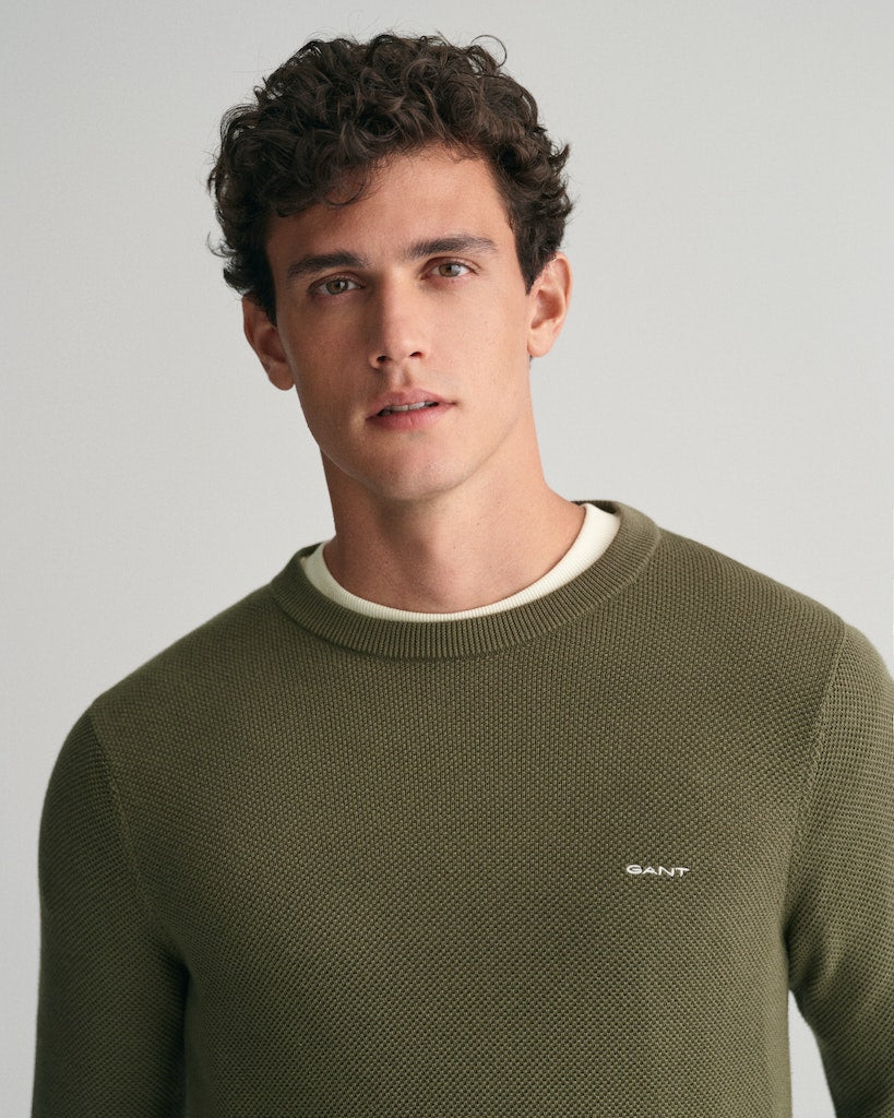 Gant miesten neulepusero Cotton Pique C-Neck, tummanvihreä