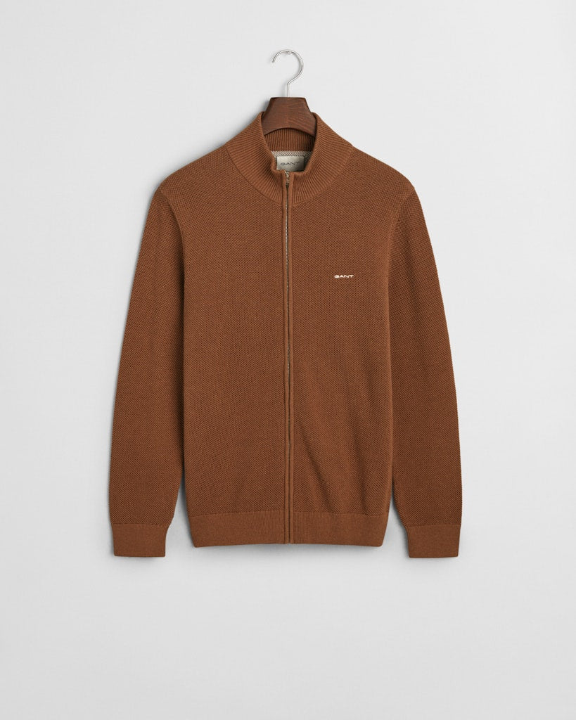 Gant miesten neuletakki K Cotton Pique Zip Cardigan, harmaanruskea