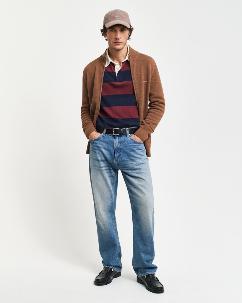 Gant miesten neuletakki K Cotton Pique Zip Cardigan, harmaanruskea