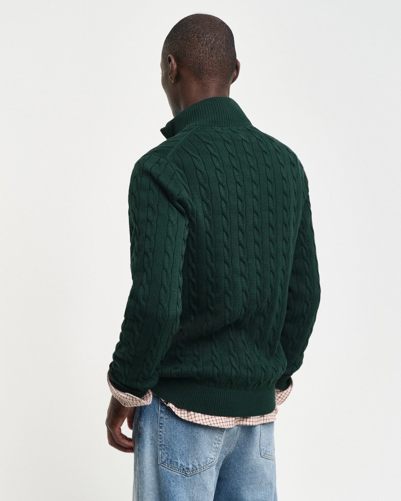 Gant miesten neulepusero Cotton Cable Knit Half-Zip Sweater, Tartan Green