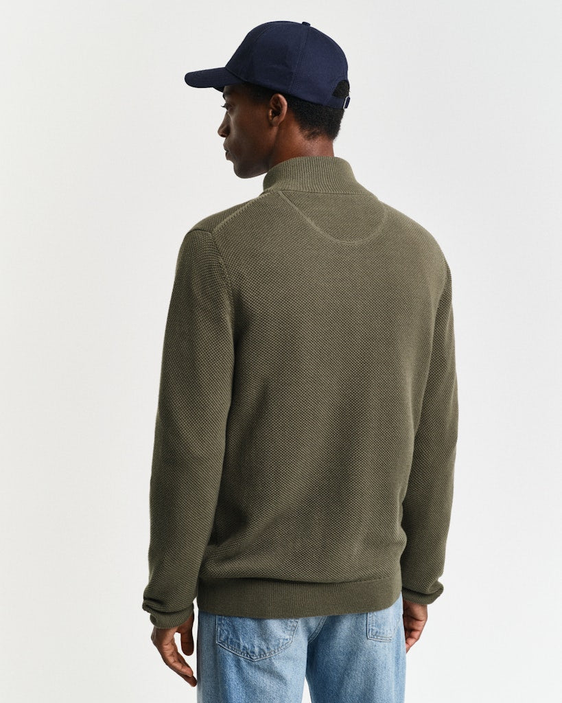 Gant miesten neuletakki K Cotton Pique Zip Cardigan, khaki