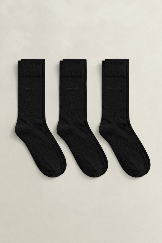 Gant miesten sukat 3-Pack Soft Cotton Socks, musta