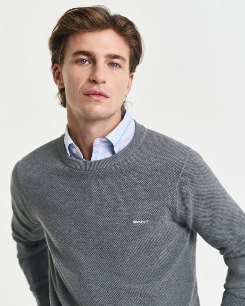 Gant miesten neulepusero, K COTTON PIQUE C-NECK TUMMANHARMAA