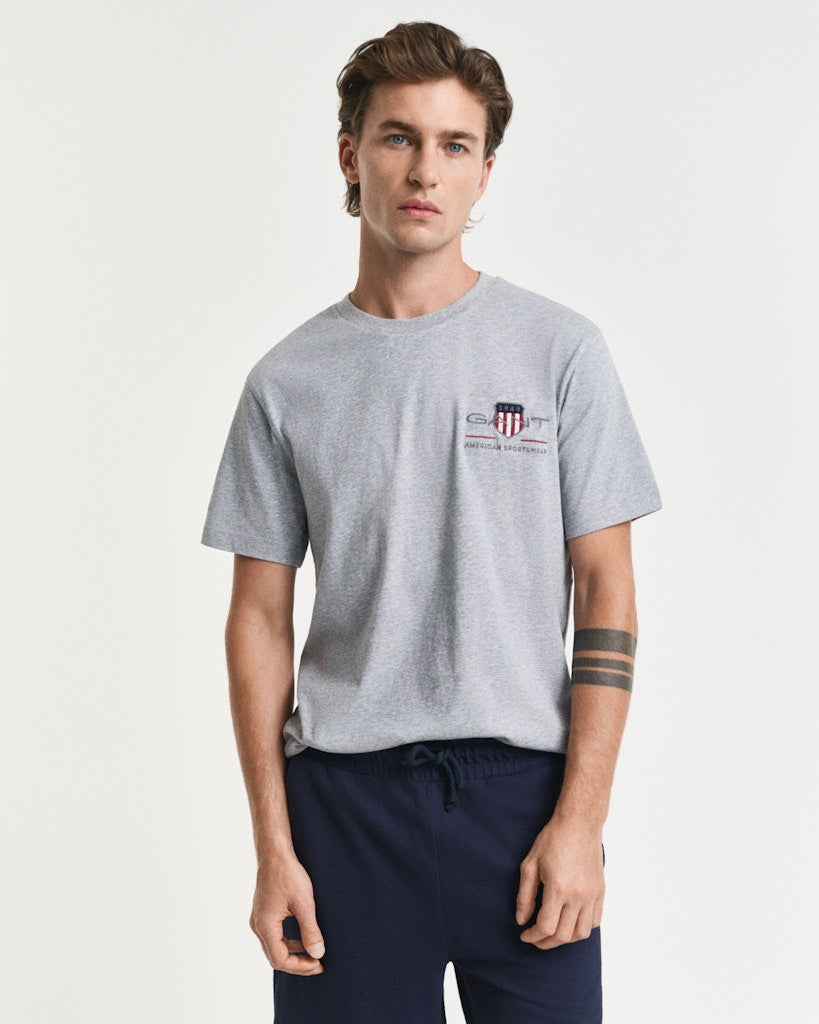 Gant miesten t-paita K Reg Archive Shield EMB SS T-Shirt, vaaleanharmaa melee