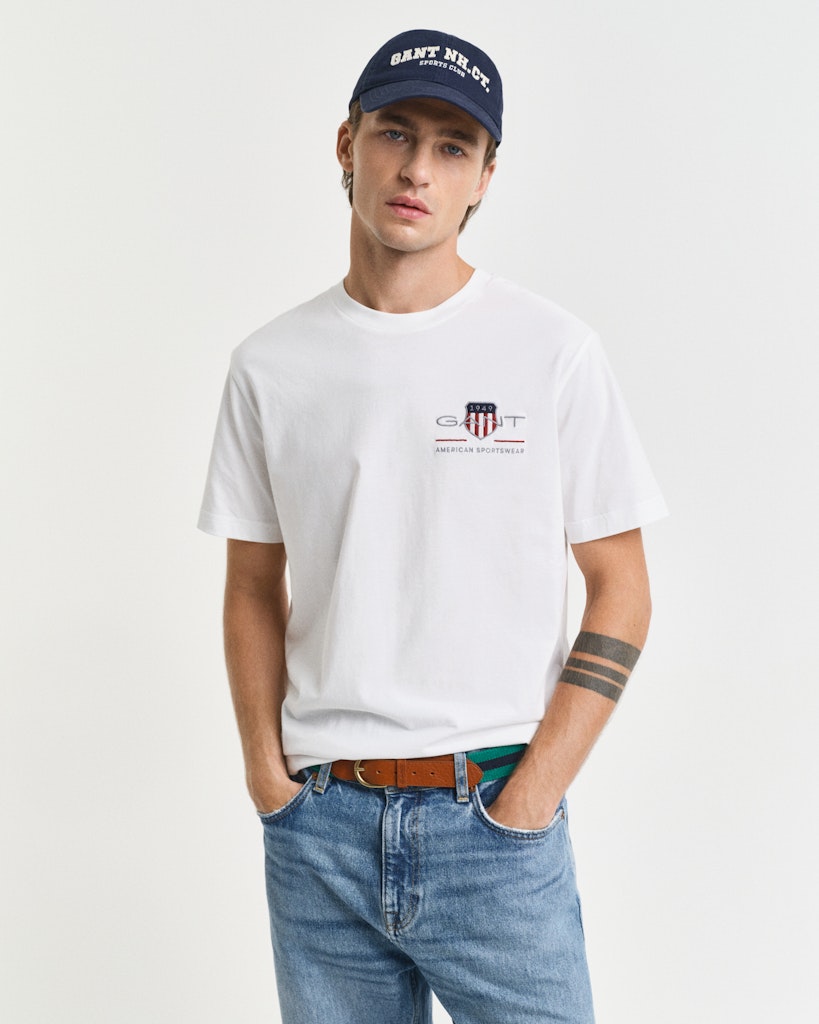 Gant miesten t-paita K Reg Archive Shield EMB SS T-Shirt, valkoinen
