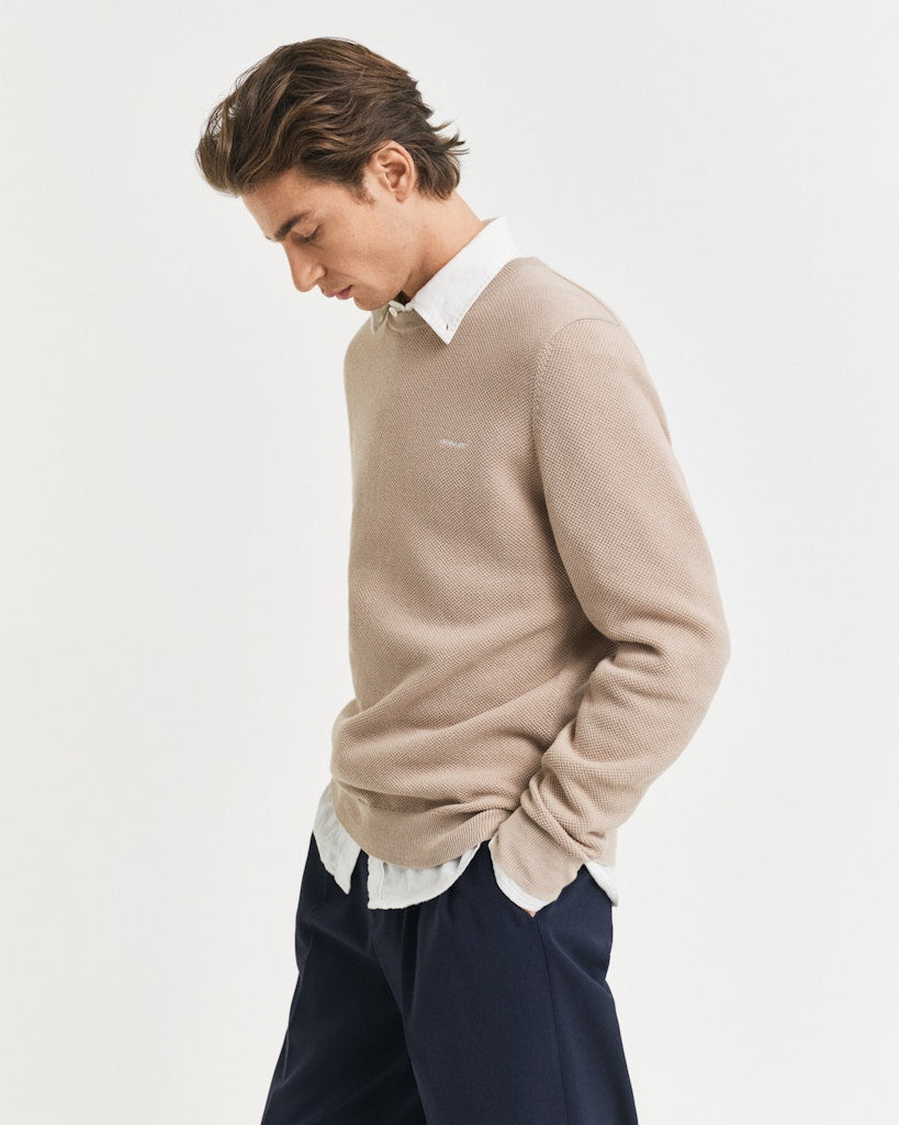Gant miesten neulepusero K Cotton Pique C-Neck, ruskeanharmaa