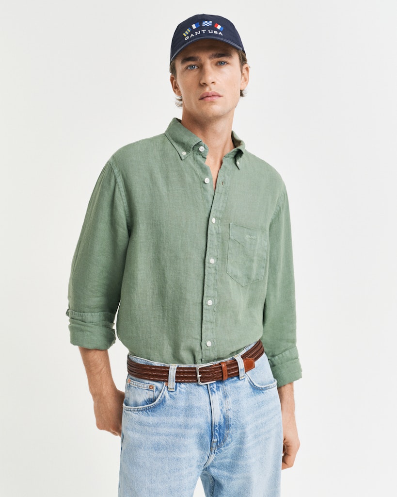 Gant miesten kauluspaita K Reg Garment Dyed Linen Shirt, vihreä