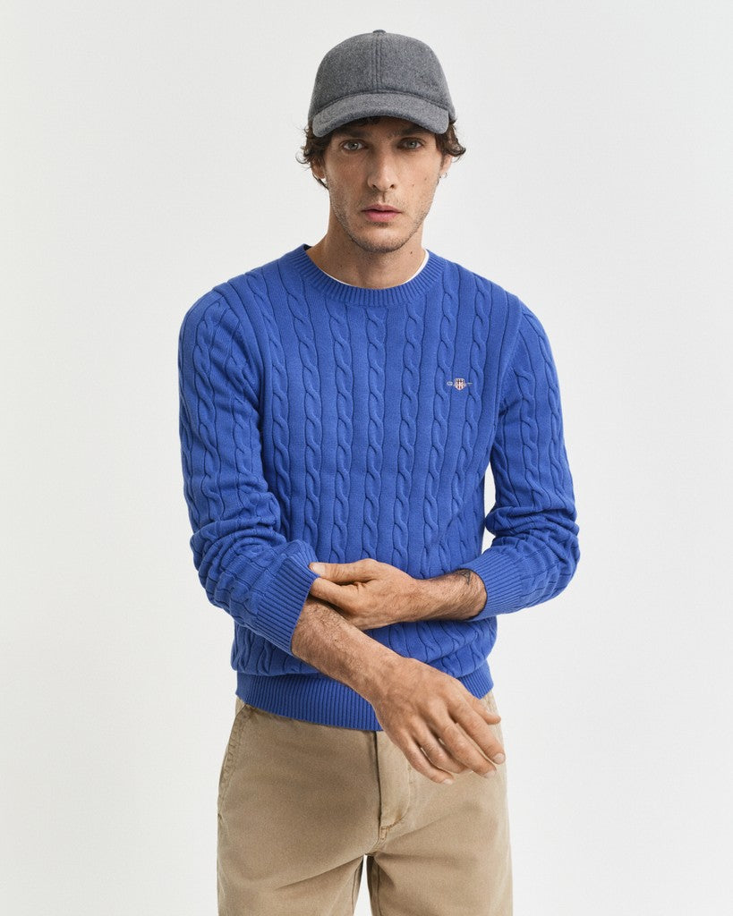 Gant miesten neulepusero Cotton Cable C-Neck, keskisininen