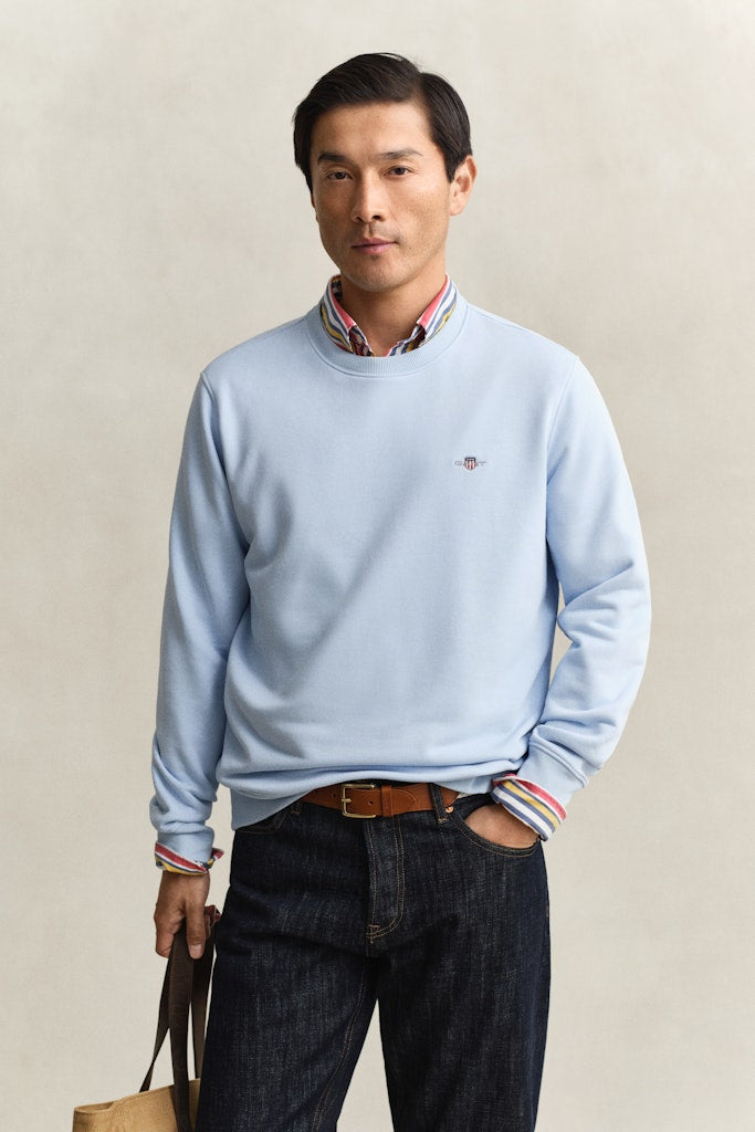 Gant miesten neulepusero Regular Shield C-Neck Sweater, vaaleansininen
